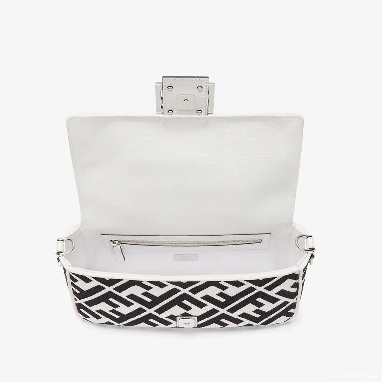 Affordable Medium Canvas Motif Baguette Fendi In Black Bag White FF 0722